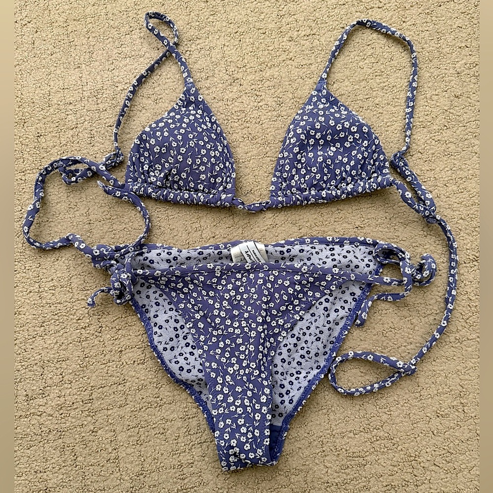 & Other Stories purple floral string bikini set, size 2